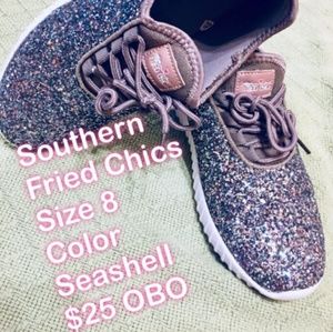 Seashell colored southern fried chicks tennis shoe